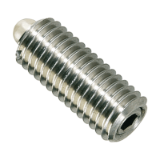 BN 13375 - Spring plungers with bolt and hex socket set screw bonded (HALDER EH 22060.), stainless steel 1.4305, bolt polyoxymethylene (POM) white