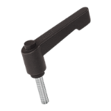 BN 2965 Adjustable Clamping Lever Screws with threaded stud and plastic push-button, slim design